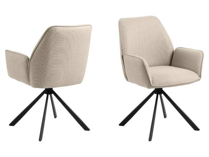 Esszimmerstuhl ACTONA GROUP Glenda, gepolsterter komfortabel Stuhl mit Armlehnen, drehbar, 2er-Set , beige, B:61cm H:88,5cm T:63cm, 100% Polyester, Stühle, Modernes Design, strukturierte Polsterung, Stabile schwarze Stahlbeine Esszimmerstuhl ACTONA GROUP Glenda, gepolsterter komfortabel Stuhl mit Armlehnen, drehbar, 2er-Set , beige, B:61cm H:88,5cm T:63cm, 100% Polyester, Stühle, Modernes Design, strukturierte Polsterung, Stabile schwarze Stahlbeine von ACTONA-GROUP