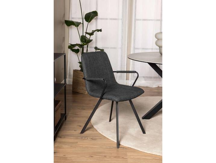 Esszimmerstuhl ACTONA GROUP Selina Armlehnstuhl , grau (dunkelgrau), B:55,5cm H:85cm T:50,5cm, 100% Polyester, Stühle, gepolstert, Beine Stahl schwarz, 2er-Set von ACTONA-GROUP