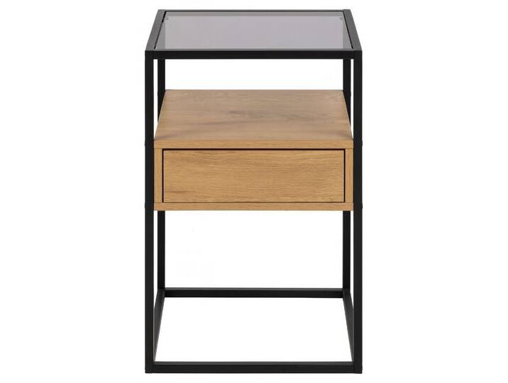 Nachttisch ACTONA GROUP Randolf, Nachtschrank, skandinavisches Design, gehärtetes Rauchglas , braun (wildeiche), B:40cm H:60cm T:35cm, Tische, Schublade in Holzoptik mit Push-to-Open-Funktion, Stahlbeine, B: 40 cm von ACTONA-GROUP