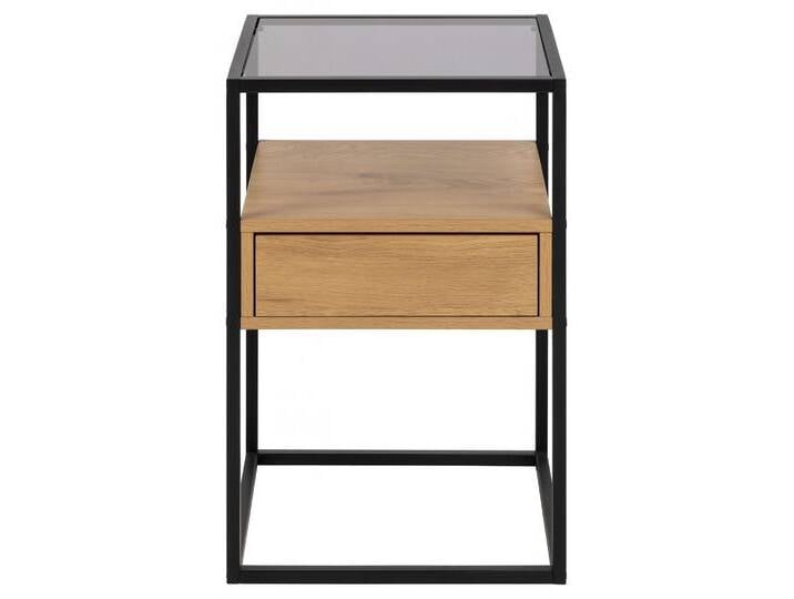Nachttisch ACTONA GROUP Randolf, Nachtschrank, skandinavisches Design, gehärtetes Rauchglas , braun (wildeiche), B:40cm H:60cm T:35cm, Tische, Schublade in Holzoptik mit Push-to-Open-Funktion, Stahlbeine, B: 40 cm von ACTONA-GROUP
