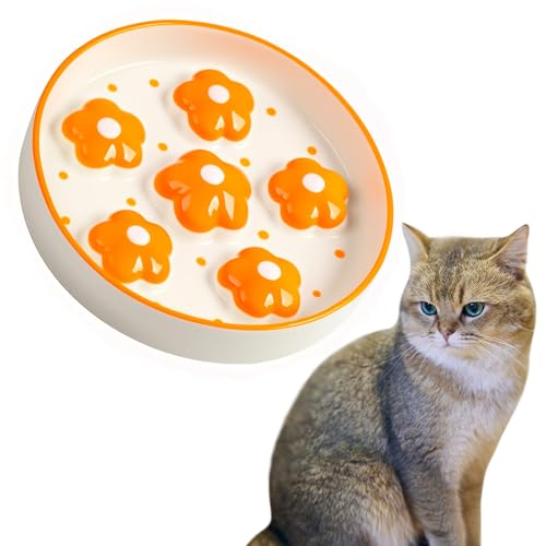 ACTOYS Anti Schling Napf Katze Keramik, Antischlingnapf Katze, Schlingnapf Katze, Katzennapf, Antischlingnapf Hunde Keramik, Katzennapf Flach (Orange Blumen) von ACTOYS