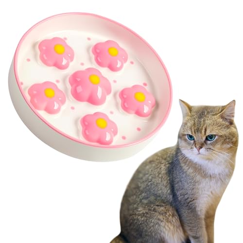 ACTOYS Anti Schling Napf Katze Keramik, Antischlingnapf Katze, Schlingnapf Katze, Futternapf Katze Keramik, Antischlingnapf Hunde, Katzennapf Flach (Rosa Blumen) von ACTOYS