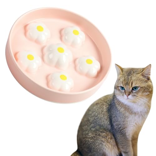 ACTOYS Anti Schling Napf Katze Keramik, Antischlingnapf Katze, Schlingnapf Katze, Katzennapf, Futternapf Katze, Antischlingnapf Hunde Keramik, Katzennapf Flach (Weiße Blumen) von ACTOYS