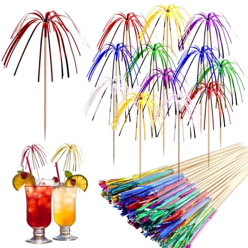 ACTOYS Cocktail Deko, 100 PCS Cocktail Feuerwerk Sticks, 23cm Cocktailspieße, Bunte Fruchtzahnstocher, Palme Cocktail Picks für Getränke, Obst, Desserts, Hochzeitsbankett, Partydekoration (Mehrfarbig) von ACTOYS