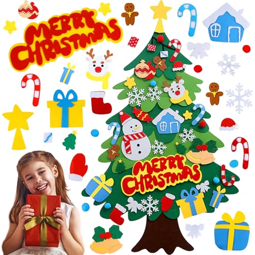 ACTOYS DIY Weihnachtsbaum für Kinder, Filz Weihnachtsbaum mit 37 Pcs Abnehmbaren Ornamente Wand Dekor, DIY Weihnachtsbaum Dekoration Hängend für Home/Tür/Wand, Weihnachten Geschenk, Weihnachtsspiel von ACTOYS