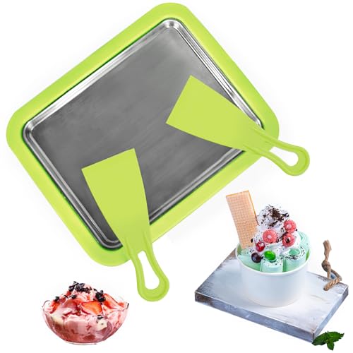 ACTOYS Eisplatte zum Eis Machen, Rolleismaschiene Platte zum Roll Eis Selber Machen, Ice Rolls Platte mit 2 Zwei Spateln, DIY Eiscreme Maschine für Gelato, Sorbet, Frozen Yogurt (Grün) von ACTOYS
