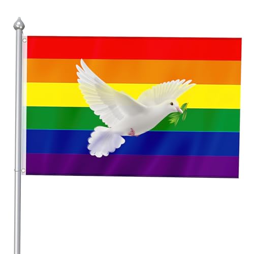 ACTOYS Friedenstaube Flagge, 90x150cm Friedensfahne, Regenbogenflagge Frieden, Durable, Fahne Peace für Balkone, Innenhöfe, Gärten- 100% Polyester von ACTOYS