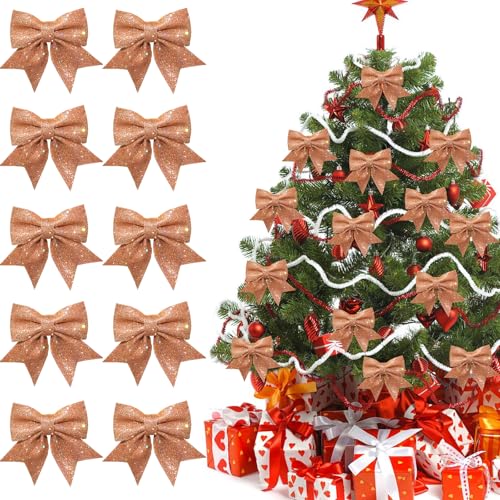 ACTOYS Schleifen, 10 Stück Glitzer Weihnachtsbaum Schleifen, Geschenkschleifen, Rote Schleifen Weihnachten, Große Schleife, Deko Weihnachten(14x12cm) (Orange) von ACTOYS