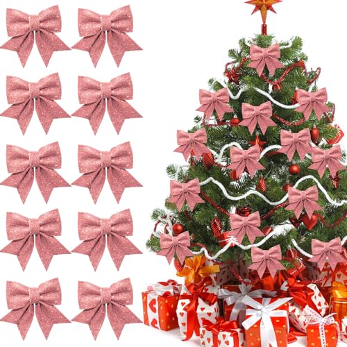 ACTOYS Schleifen, 10 Stück Glitzer Weihnachtsbaum Schleifen, Geschenkschleifen, Rote Schleifen Weihnachten, Große Schleife, Deko Weihnachten(14x12cm) von ACTOYS