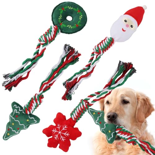 ACTOYS Weihnachten Hundespielzeug*4pcs, Hundespielzeug Seil Kauspielzeug Weihnachten, Hundespielzeug Weihnachten Set, Hundeseil-Spielzeug, Kauspielzeug Hund Weihnachten Hundespielzeug Quietschen von ACTOYS