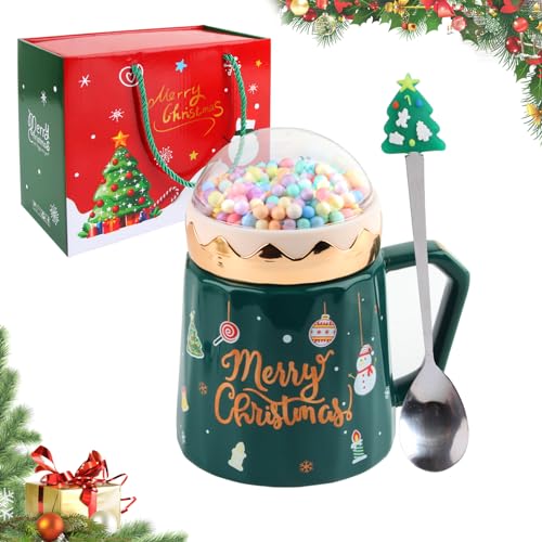 ACTOYS Weihnachts-Keramikbecher, Weihnachtsbecher Tasse, Keramik Kaffeetassen, Christmas Mug, Weihnachtstassen mit Weihnachtslöffel, Bestes Geschenk für Eltern und Freunde von ACTOYS