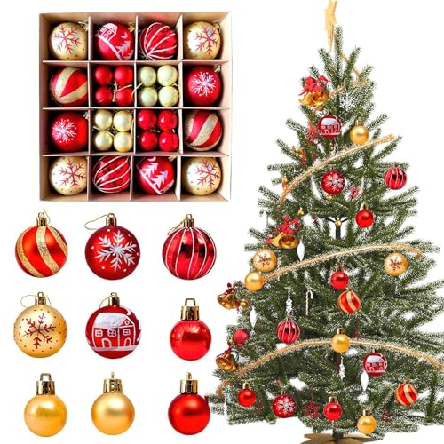 ACTOYS Weihnachtskugeln Set, 44 Stücke Christbaumkugeln Kunststoff mit Lanyard, Weihnachtsbaum Kugeln Glänzend Matt, Weihnachtskugeln Rot Gold, Christmas Decorations, Weihnachtsbaumschmuck von ACTOYS