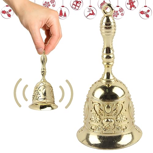 Glocke Weihnachten, ACTOYS Weihnachtsglocke, Handglocke Tischglocke Komplett aus Metall, Weihnachtsschmuck Accessoire zu Nikolauskostüm Hochzeit Abendessen Schule(Gold) von ACTOYS