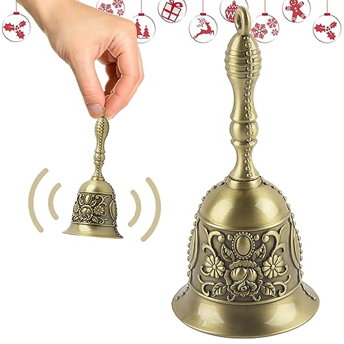 Glocke Weihnachten, ACTOYS Weihnachtsglocke, Handglocke Tischglocke Komplett aus Metall, Weihnachtsschmuck Accessoire zu Nikolauskostüm Hochzeit Abendessen Schule (Bronze) von ACTOYS