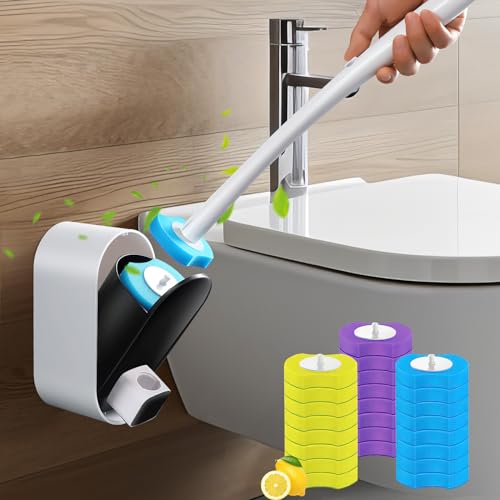 Toilettenbürste Zum Einmalgebrauch, ACTOYS Einweg Toilettenbürste mit Halter, mit 24-Austauschbaren Toilettenbürstenköpfen und Aufbewahrungsbehälter Für Badreinigung Toilettenbereiche von ACTOYS