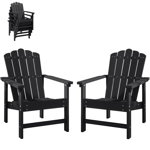 ACUEL Stapelbarer HDPE Adirondack Stuhl – witterungsbeständige Outdoor-Terrassenmöbel, pflegeleichter Poly-Holz-Feuerstelle, bequeme und stilvolle Sitzgelegenheit für Veranda, Deck, Garten (schwarz) von ACUEL