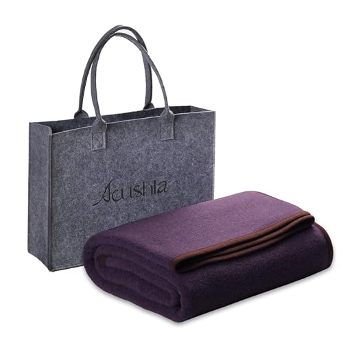 ACUSHLA Campingdecke aus 80 % Merinowolle, weich, warm, dick, Überwurf für Bett, Couch, Outdoor, Camping, Reisen, Auto, Schlafen, Terrasse, Veranda, 149,9 x 200,7 cm, Violett von ACUSHLA