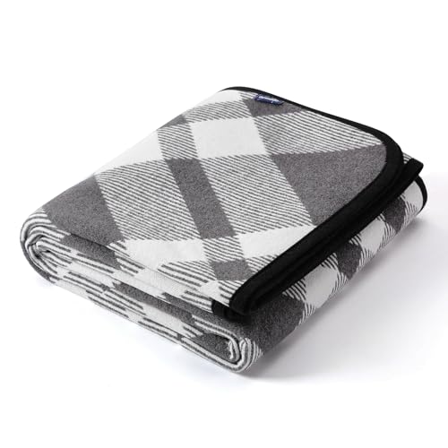 ACUSHLA Merino 58% Wolldecke Decke Kuscheldecke Große Super Soft Sofadecke Wohndecke Tagesdecke Bettüberwurf Warme Gehäkelte Winter Blanket (160x200 cm |Schottisches Karomuster Grau) von ACUSHLA