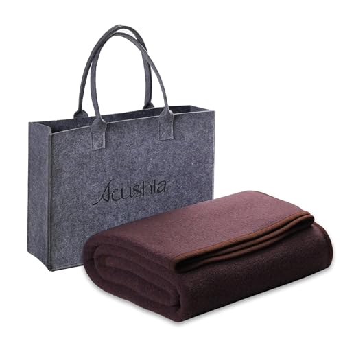 ACUSHLA Merino Wolldecke Merinowolle 160x200 cm - Kuscheldecke aus 80% Merino Schafwolle - Groß und Flauschige Decke Wolle Wolldecke perfekt als Sofadecke, Wohndecke oder Couchdecke, Braun von ACUSHLA