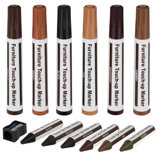 ACWOO 13 Stück Laminat Reparaturset, Parkett Reparaturset Hartwachs Vinyl Holz Reparaturset Wachs Holzkitt Loch Ausbessern Kratzreparatur, für PVC Vinylboden, Laminatboden, Linoleum Bodenbelag von ACWOO