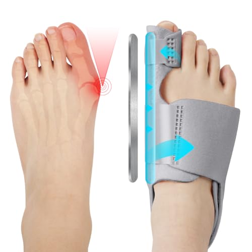 ACWOO Hallux Valgus Korrektur Schiene, 2 Korrektur Schiene und 2x Zehenspreizer, Rutschfester Bunion Zehenspreizer, Korrektur Bandage Socken Bunion Corrector für Damen und Herren（Grau） von ACWOO