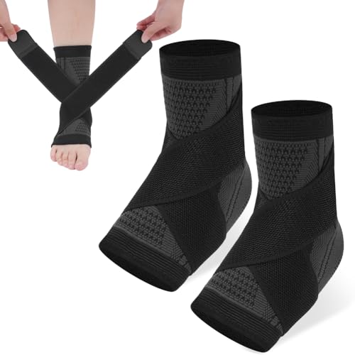 ACWOO 2 Stück Sprunggelenkbandage, Verstellbare Knöchelbandage für Damen/Männer, Atmungsaktive Bandage Fußgelenk für Plantarfasziiti & Achillessehne- Stabilisierung & Schutz -Fußbandage für beide Füße von ACWOO