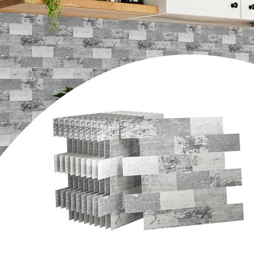 ACXIN 10 Blatt PVC Fliesenaufkleber Küchenrückwand PVC Fliesen Selbstklebend Wandfliesen Selbstklebend Klebefliesen für Bad, Küche, Badezimmer, Waschtisch (34,3 x 29cm, Hellgraues Steinmuster) von ACXIN