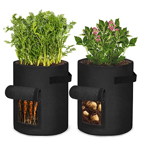 ACXIN 10 Gallon Pflanzentasche Blumentopf aus Gemüsegewebe Pflanzsäcke Pflanztopf mit Fenster balkonanbaubeutel 2 Stück Schwarz von ACXIN