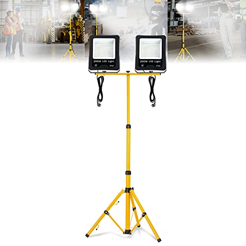ACXIN 2 Stück LED Fluter Flutlicht, Außen Flutlicht, LED Baustrahler Arbeitsleuchte, Scheinwerfer, Außenstrahler+ Gelb Stativ, IP66 wasserdicht, 200W, Kaltweiß von ACXIN