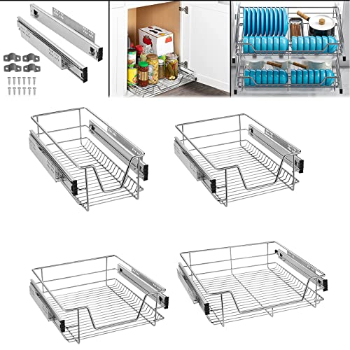 ACXIN 2 Stück Teleskopschublade Küchenschublade Schrankauszug Apothekerschrank Einsatz Schlafzimmerschublade mit Teleskopschienen Max. Tragfähigkeit 20 kg, Für 50cm Schrankauszug Regal von ACXIN