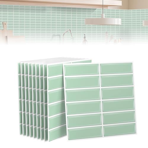 ACXIN 20 Stück Fliesenaufkleber für Küche Bad - PVC 3D Klebefliesen Startseite Dekore, Schälen und Kleben, 30 x 30cm (Pfefferminzgrün Langziegel) von ACXIN