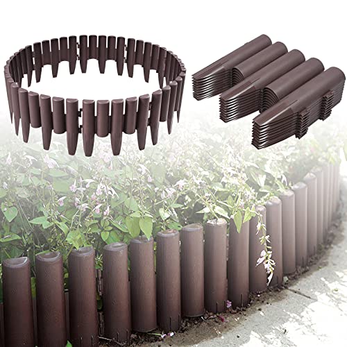 ACXIN 25,2m Rasenkante Kunststoff Holzoptik Beeteinfassung Garden Border Beetzaun Mähkante Palisade Wetterfest Garten dekorativ 1 Element BxHxT: 28x24x1 cm, Braun von ACXIN