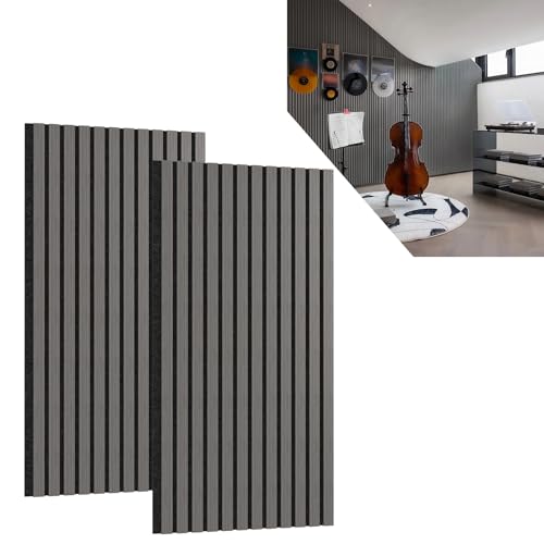 ACXIN 2er Set Akustikpaneele Holz 3D Holzpaneele Wand Eiche Echtholz-Furnier auf Akustik-Filz 120 x 60 cm Lamellenwand Wandpaneele Wandverkleidung Akustikplatten für Flur Wohnzimmer Büro, Anthrazit von ACXIN