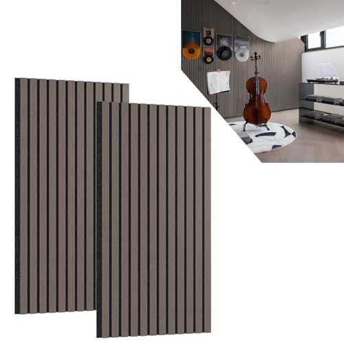 ACXIN 2er Set Akustikpaneele Holz 3D Holzpaneele Wand Eiche Echtholz-Furnier auf Akustik-Filz 120 x 60 cm Lamellenwand Wandpaneele Wandverkleidung Akustikplatten für Flur Wohnzimmer Büro, Braun von ACXIN