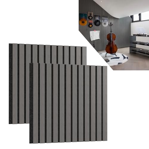 ACXIN 2er Set Akustikpaneele Holz 3D Holzpaneele Wand Eiche Echtholz-Furnier auf Akustik-Filz 60 x 60 cm Lamellenwand Wandpaneele Wandverkleidung Akustikplatten für Flur Wohnzimmer Büro, Anthrazit von ACXIN