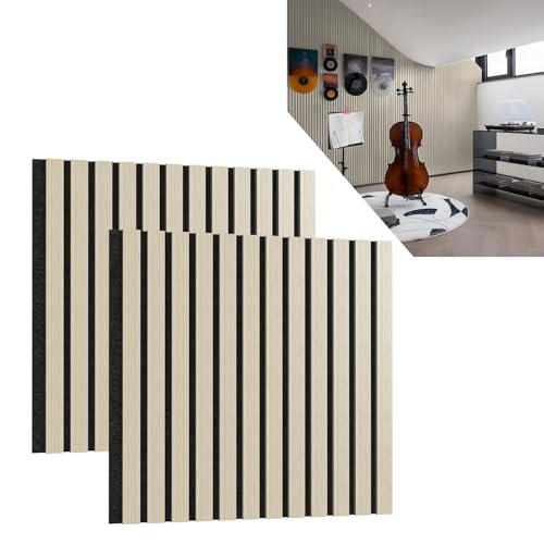 ACXIN 2er Set Akustikpaneele Holz 3D Holzpaneele Wand Eiche Echtholz-Furnier auf Akustik-Filz 60 x 60 cm Lamellenwand Wandpaneele Wandverkleidung Akustikplatten für Flur Wohnzimmer Büro, Holzfarbe von ACXIN