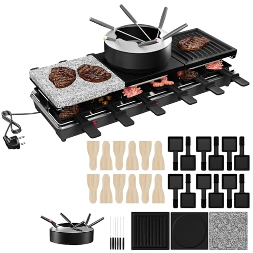 ACXIN 3-in-1 Raclette-Grill & Fondue-Set für 12 Personen, 1650W – Inklusive Natursteinplatte, Metallplatte, Crêpesplatte, 12 Pfännchen, Fondue-Topf mit 6 Gabeln, Antihaftbeschichtung ACXIN 3-in-1 Raclette-Grill & Fondue-Set für 12 Personen, 1650W – Inklusive Natursteinplatte, Metallplatte, Crêpesplatte, 12 Pfännchen, Fondue-Topf mit 6 Gabeln, Antihaftbeschichtung von ACXIN