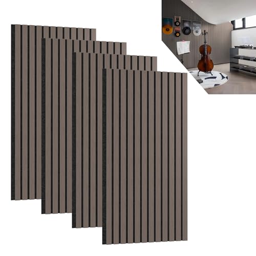 ACXIN 4er Set Akustikpaneele Holz 3D Holzpaneele Wand Eiche Echtholz-Furnier auf Akustik-Filz 120 x 60 cm Lamellenwand Wandpaneele Wandverkleidung Akustikplatten für Flur Wohnzimmer Büro, Braun von ACXIN