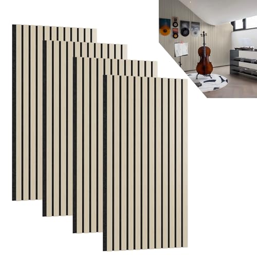 ACXIN 4er Set Akustikpaneele Holz 3D Holzpaneele Wand Eiche Echtholz-Furnier auf Akustik-Filz 120 x 60 cm Lamellenwand Wandpaneele Wandverkleidung Akustikplatten für Flur Wohnzimmer Büro, Holzfarbe von ACXIN