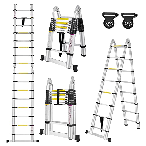 ACXIN 5,0M Klappleiter Teleskopleiter Ausziehleiter Multifunktionsleiter Mehrzweckleiter 16 Stufe Stehleiter Ausziehbare Aluminium Leiter Belastbarkeit 150KG (Silber, 2,5+2,5M) von ACXIN