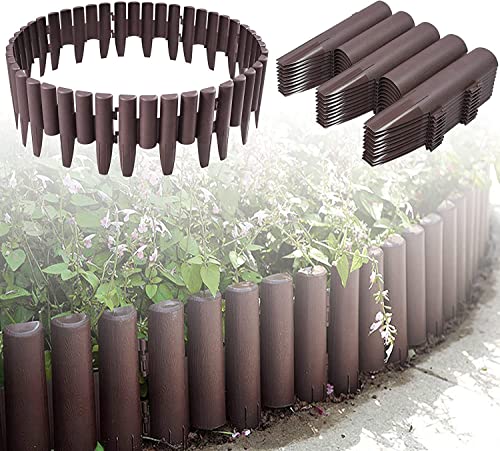 ACXIN 5,6m Rasenkante Kunststoff Holzoptik Beeteinfassung Garden Border Beetzaun Mähkante Palisade Wetterfest Garten dekorativ 1 Element BxHxT: 28x24x1 cm, Braun von ACXIN