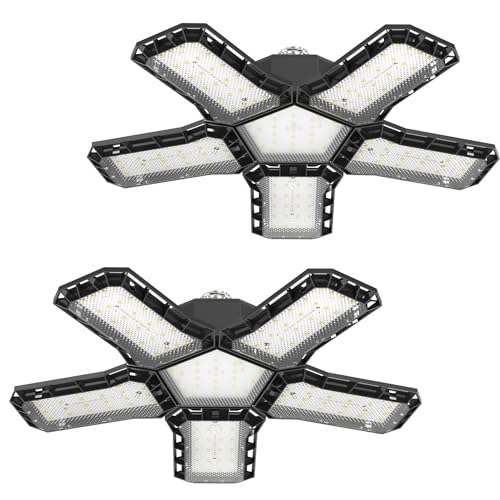 ACXIN 72W LED Garagenleuchte Werkstattlampe 2 Stück, 5040ML 6500K Verformbare LED Werkstatt Deckenleuchte mit 5 Verstellbaren Paneelen, E26/E27 Werkstattlampe Deckenlampe, Kaltweiß von ACXIN