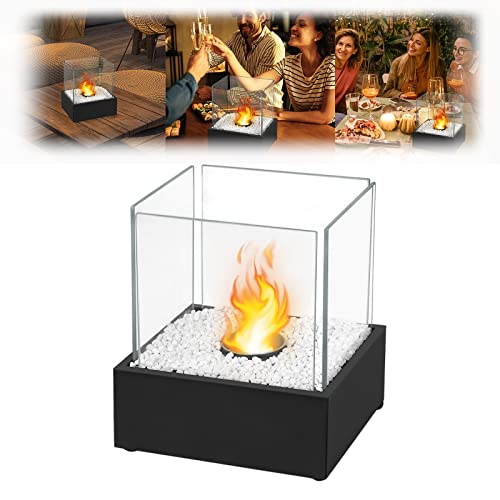 ACXIN Bioethanol Tischkamin Edelstahl mit Deko Steinen, Tischkamine Indoor Outdoor, Tisch Kaminfeuer für Wohnzimmer Balkon, Sicher und Warm, Rauchfrei & Geruchlos Tischfeuer, Tisch-Dekofeuer von ACXIN