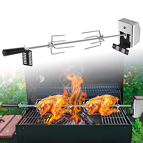 ACXIN Edelstahl Grillspieß Set 107cm mit Motor inkl. Fleischnadeln Elektrischer Drehspieß, Elektrisch Grillbräter, Grillrost mit 2 Fleischgabel, für Camping, Party, Garten, Picknick (220V - 240V) von ACXIN