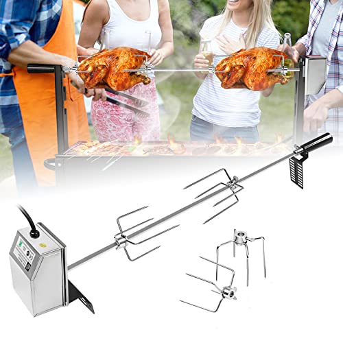 ACXIN Edelstahl Grillspieß Set 107cm mit Motor inkl. Fleischnadeln Elektrischer Drehspieß, Elektrisch Grillbräter, Grillrost mit 4 Fleischgabel, für Camping, Party, Garten, Picknick (220V - 240V) von ACXIN