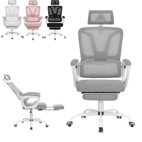 ACXIN Ergonomischer Bürostuhl mit Liegefunktion und Fußstütze – Höhenverstellbarer Schreibtischstuhl aus Mesh mit Verstellbarer Kopfstütze & Lendenwirbelstütze, Neigung bis 135° (Dunkelgrau) von ACXIN