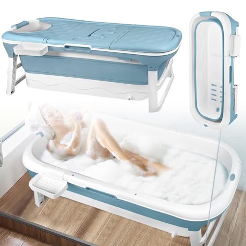ACXIN Faltbare Badewanne Erwachsene Klappbadewanne Mobile Badewanne mit Abdeckung Abnehmbare Seifenkorb Massagerollen, Praktisch und Tragbar Ideal für Kleine Badezimmer (148 x 62 x 53 cm) von ACXIN