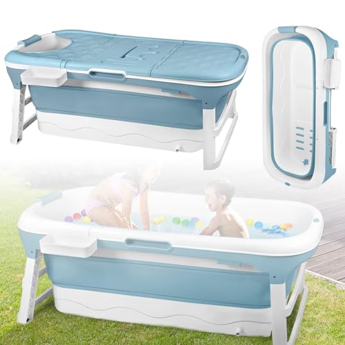 ACXIN Faltbare Badewanne Erwachsene Klappbadewanne Mobile Badewanne mit abnehmbare Abdeckung Seifenkorb Massagerollen für kleines Badezimmer SPA (128 x 62 x 53 cm) von ACXIN