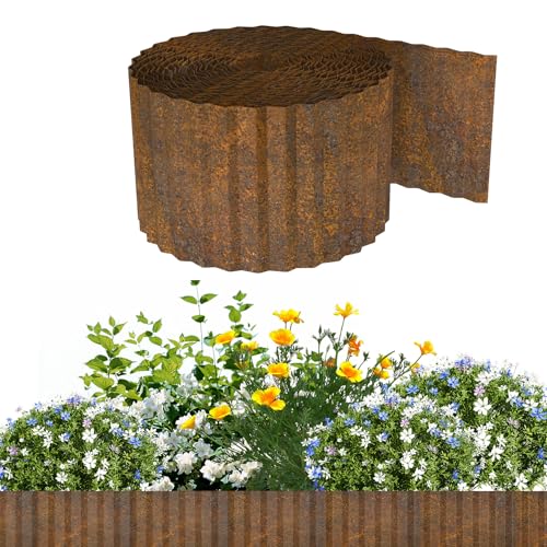 ACXIN Flexible Rasenkante aus Metall 1 Rolle Beeteinfassung Rostfarbe 5 M x 15 cm Rasenmähkante Beetumrandung für Hof Garten Bauernhof Verwendet Werden, Wellenform von ACXIN