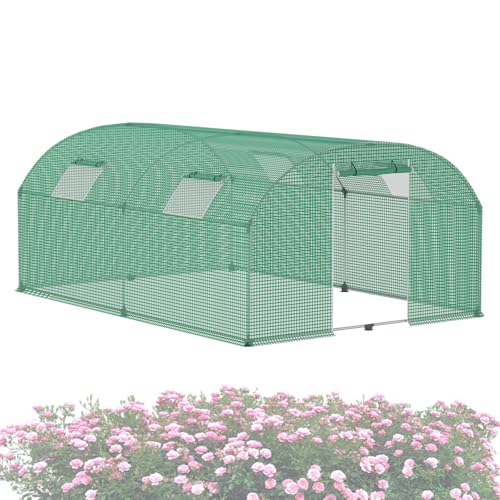 ACXIN Foliengewächshaus 3x4x2m Garten Gewächshaus Folientunnel Verzinktes Stahlgestänge Ø22mm HDPE+LDPE-Folie mit Gitternetz, Fenstern & Tür Foliengewächshaus Winterfest Tomatengewächshaus von ACXIN